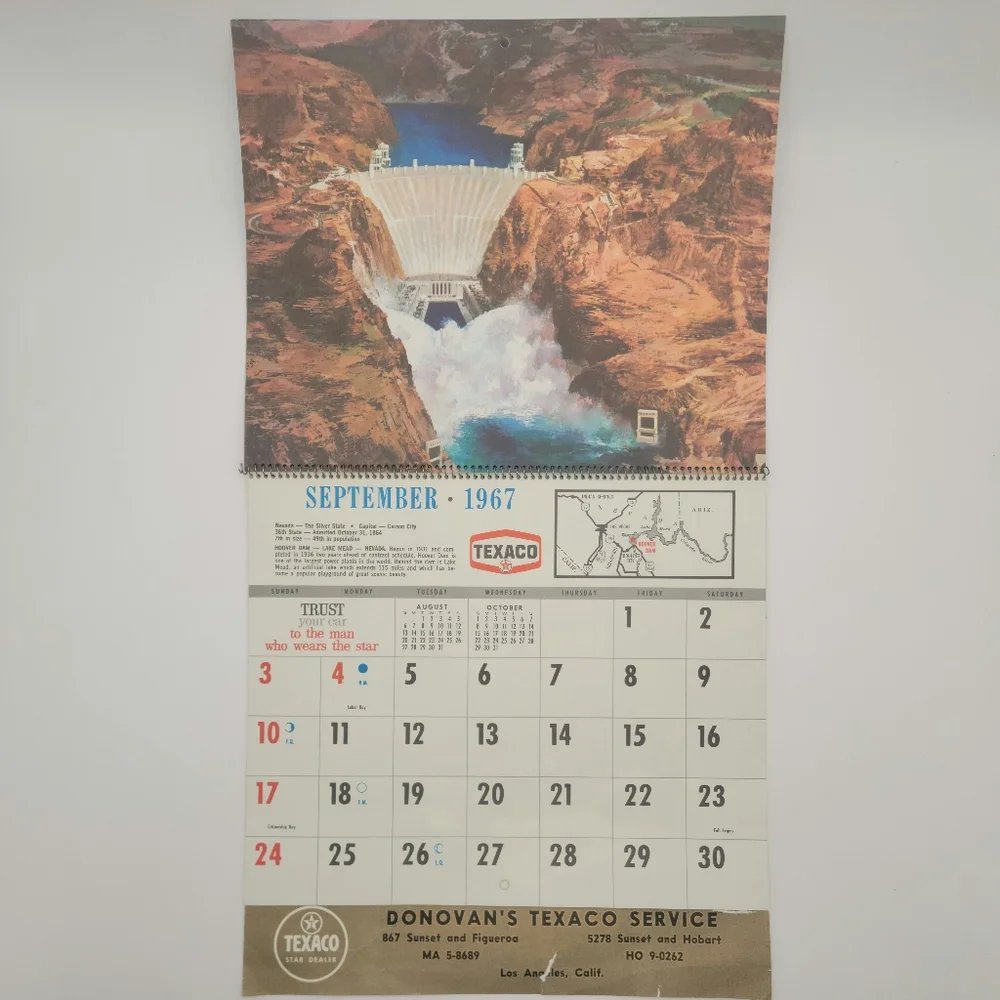 Vintage 1967 Calendar Donovan's Texaco Service Los Angeles CA Clean Interior